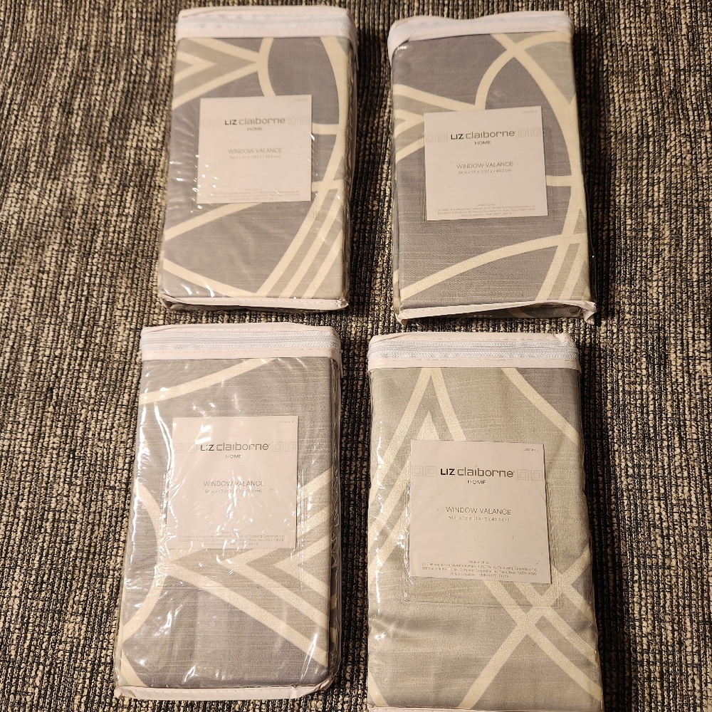 Curtains Liz Claiborne Valance 54 x 17 Silver and Gray with Design